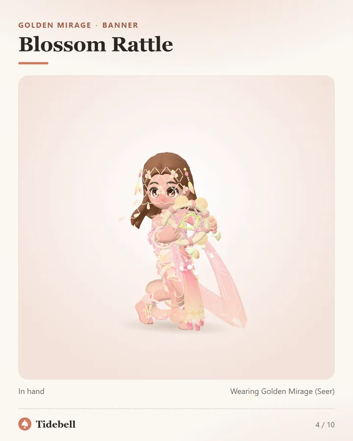 Blossom Rattle, In hand